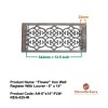 "Flower" Iron Wall Register with Louver - 6" x 14" (7-1/8" x 15-3/4" Overall)